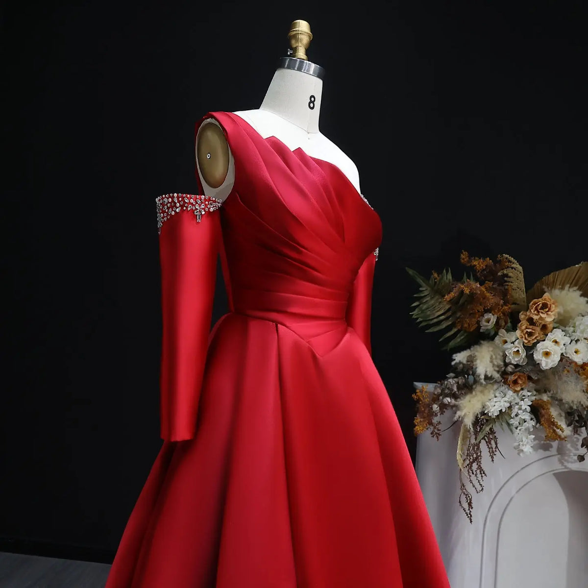 Elegant Black Satin Crystal One Shoulder Evening Dress SF272 Elegant Black Satin Crystal One Shoulder Evening Dress SF272