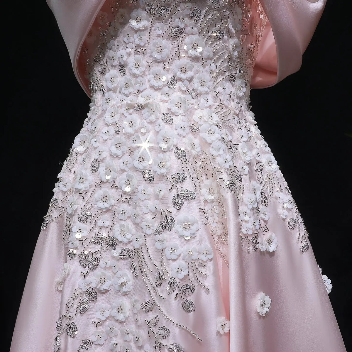 Luxury Pink Satin 3D Floral Sequin Embroidered Evening Dress XD032 