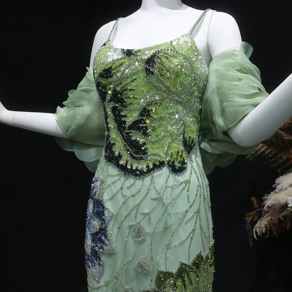 Luxury Pink Floral Beaded Evening Dress with Burgundy Shawl SS515 