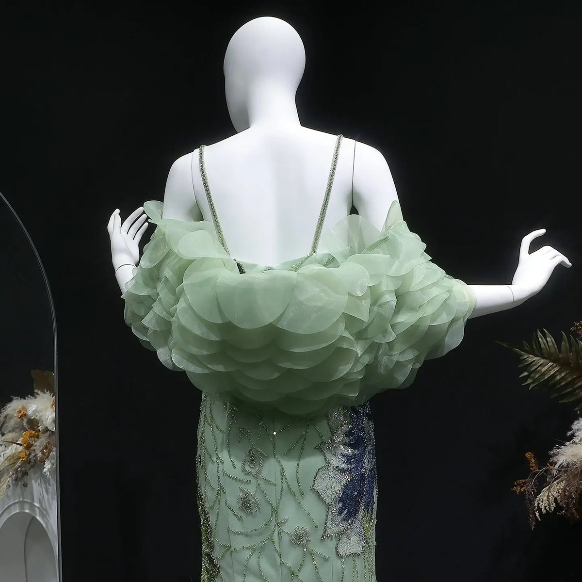 Luxury Pink Floral Beaded Evening Dress with Burgundy Shawl SS515 