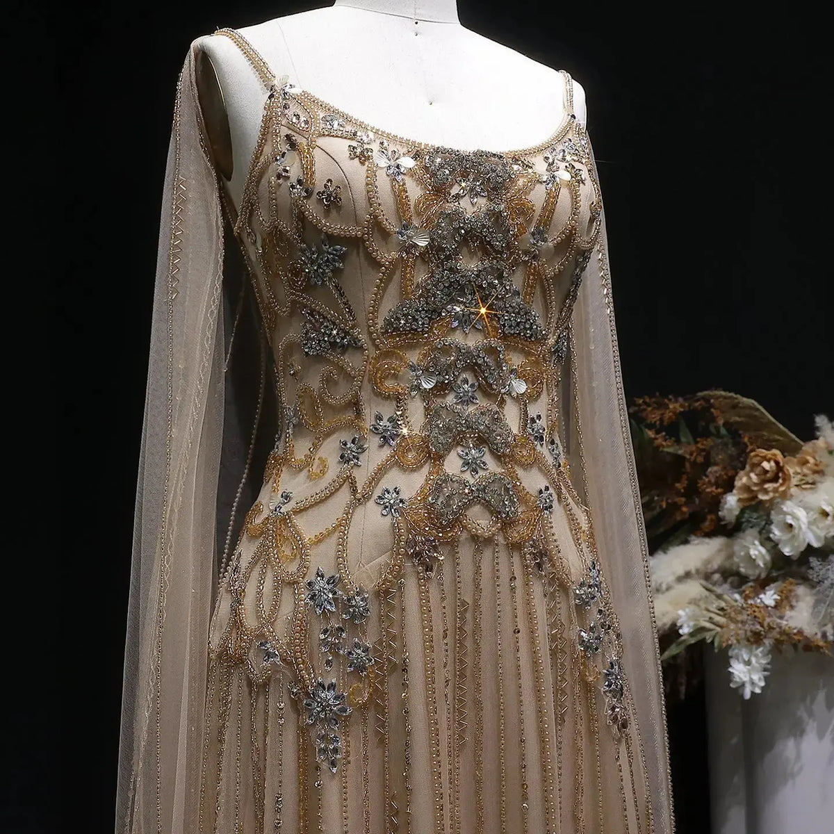 glitter cape dress Detachable Cape Sparkly Prom Gown with V Neck Long Prom Dress ARD2692