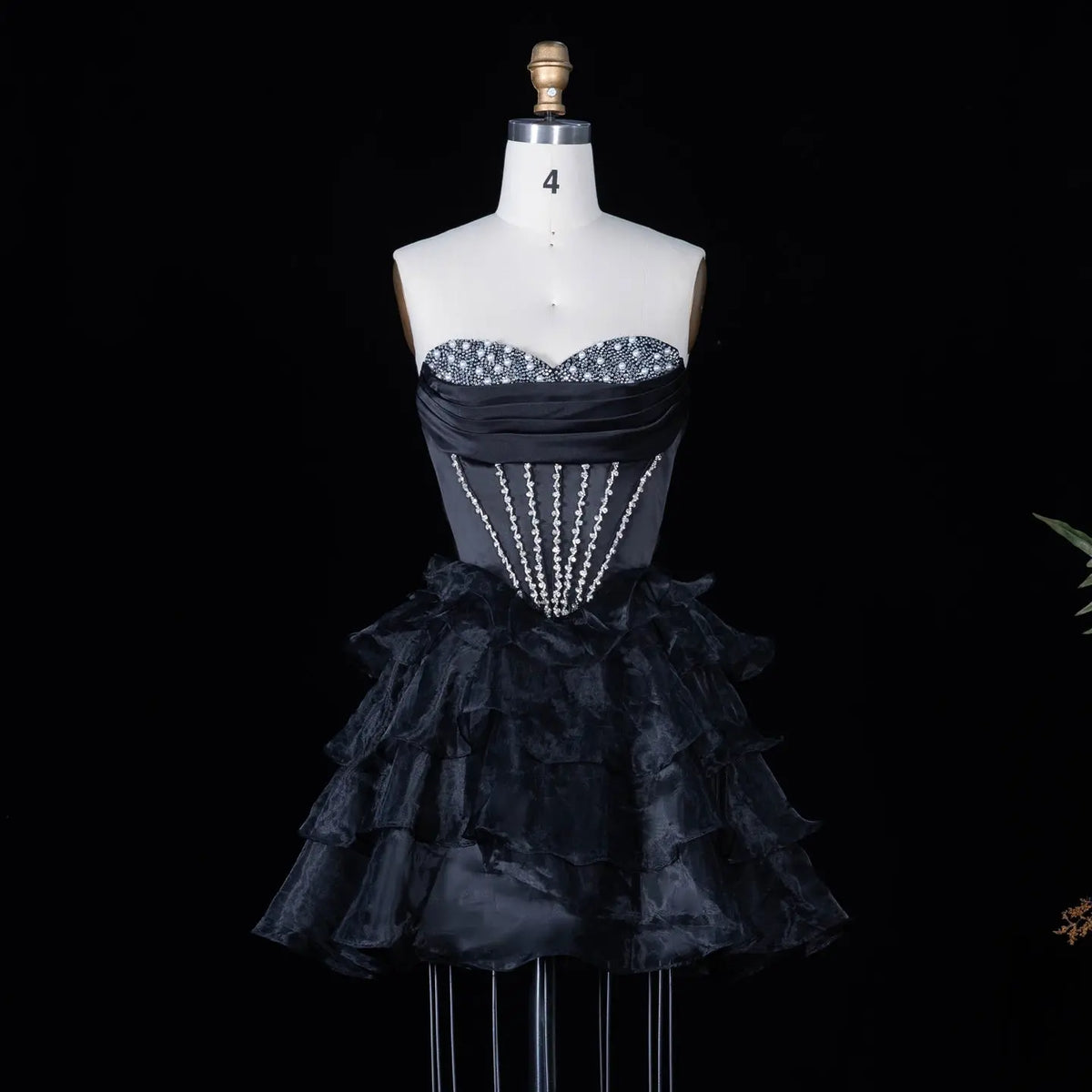 Black Strapless Beaded Corset Cocktail Dress RM146