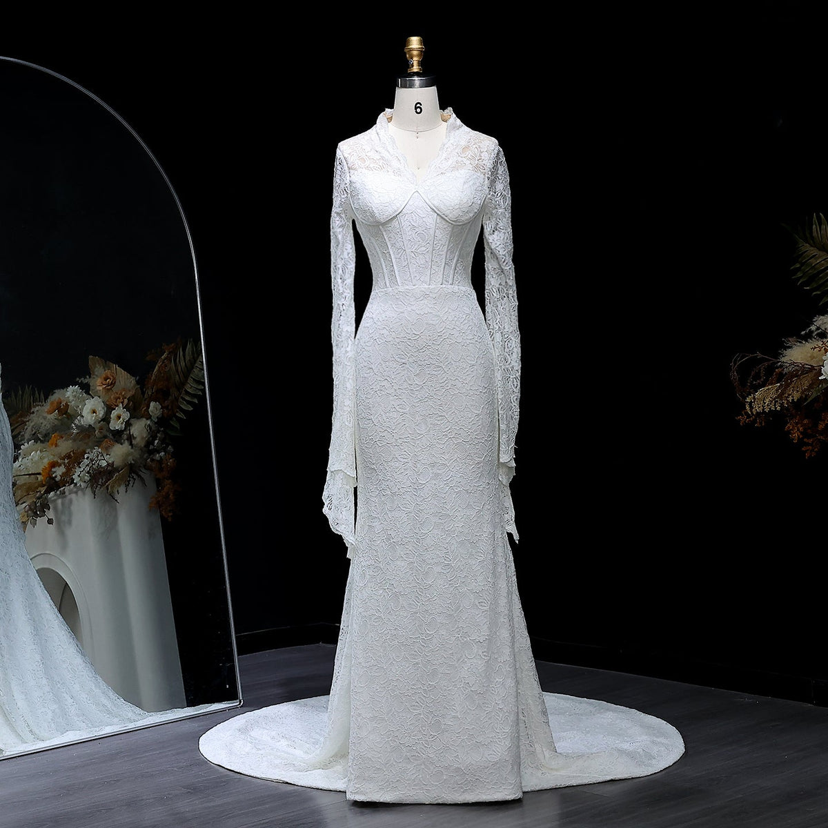 Elegant White Lace Long Sleeve Evening Dress SF122  White / US 20