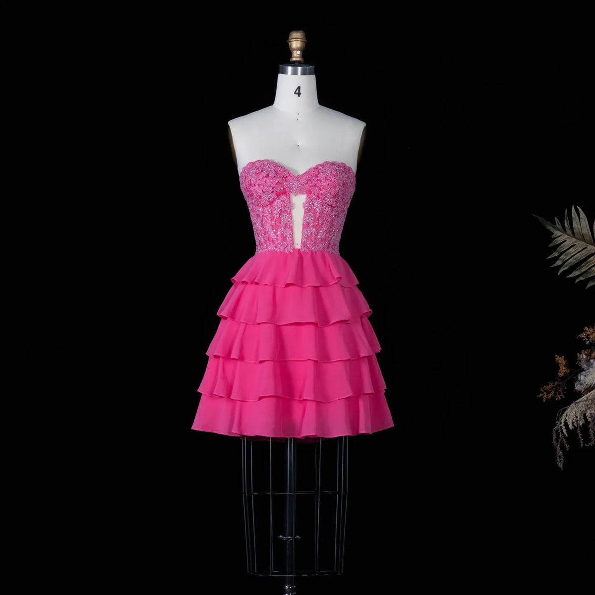 Strapless Fuchsia Beaded Chiffon Cocktail Dress RM145