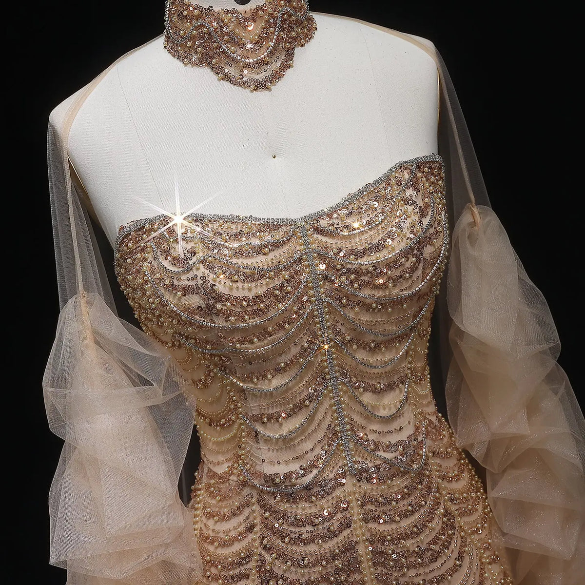 Luxury Beading Tassel Evening Dress with Cape Sleeves SS535 