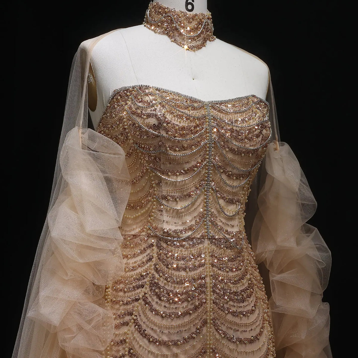 Luxury Beading Tassel Evening Dress with Cape Sleeves SS535 