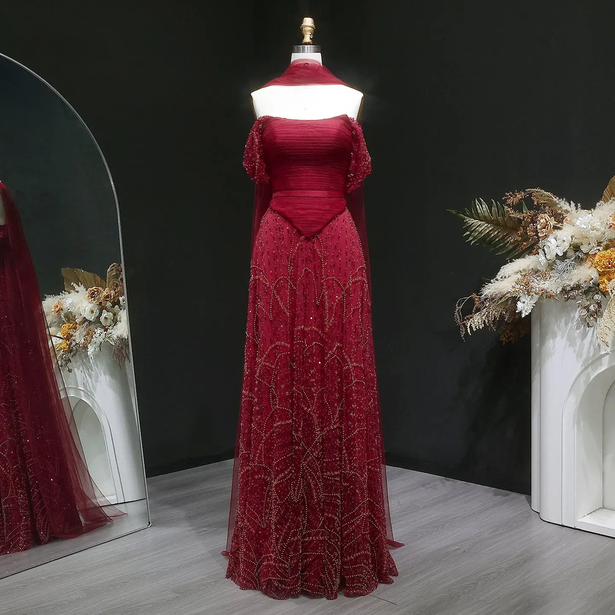 Romantic Beaded Pink Off Shoulder Evening Dress with Scarf SS766 - SHARONSAID Romantic Beaded Pink Off Shoulder Evening Dress with Scarf SS766 - SHARONSAID