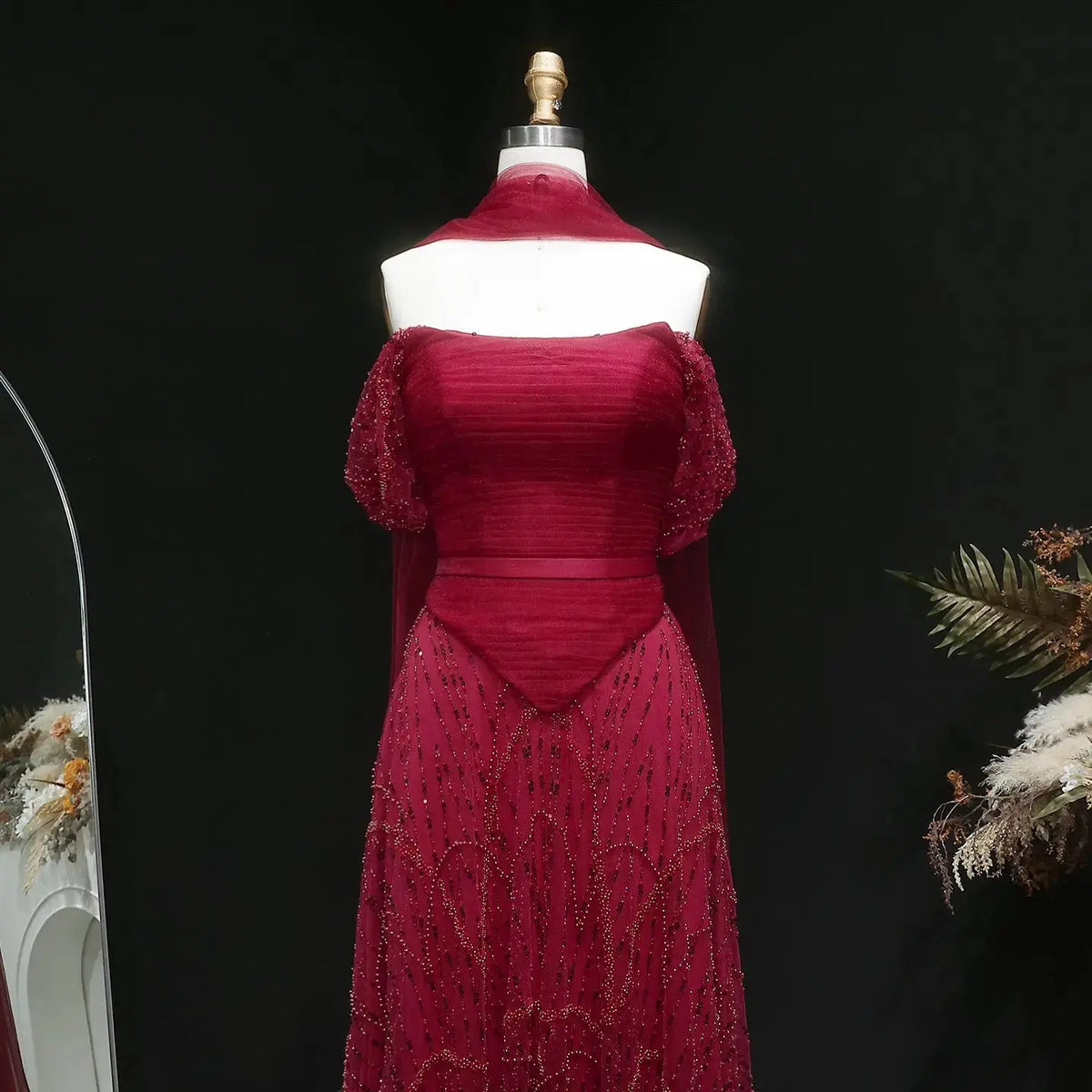 Romantic Beaded Pink Off Shoulder Evening Dress with Scarf SS766 - SHARONSAID Romantic Beaded Pink Off Shoulder Evening Dress with Scarf SS766 - SHARONSAID