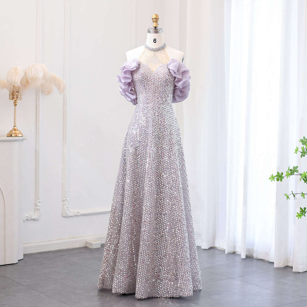 Sharon Said Sparkly Sequin Off Shoulder Purple Evening Dresses 2024 Elegant Crystal Formal Dress for Women Wedding Party SS507