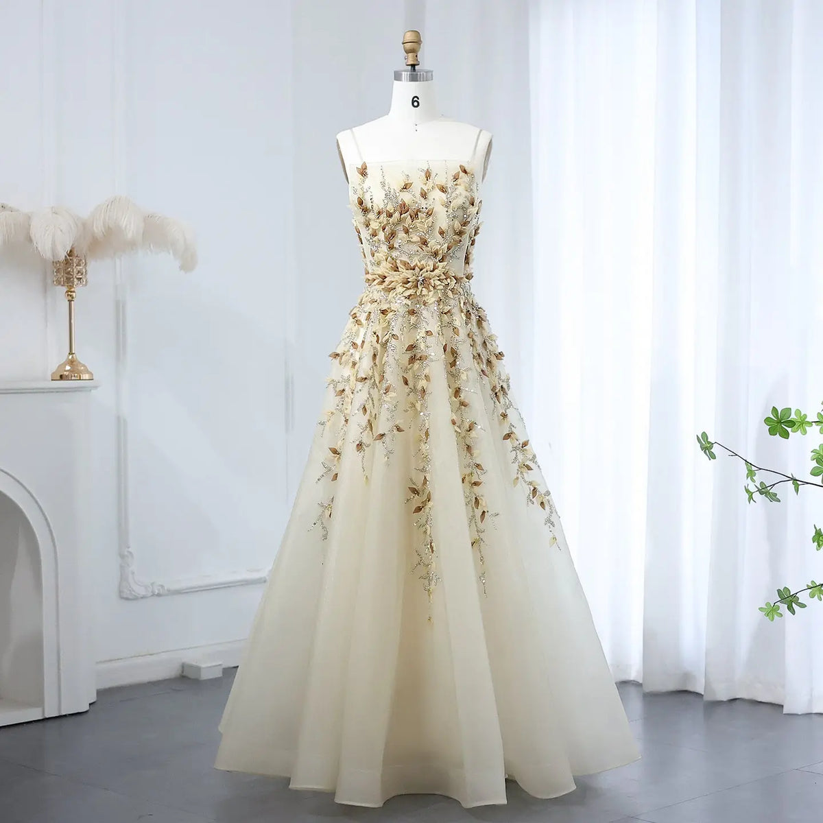 Final Sale Luxury Beige Evening Dress with 3D Floral Embroidery SS362 Final Sale Luxury Beige Evening Dress with 3D Floral Embroidery SS362