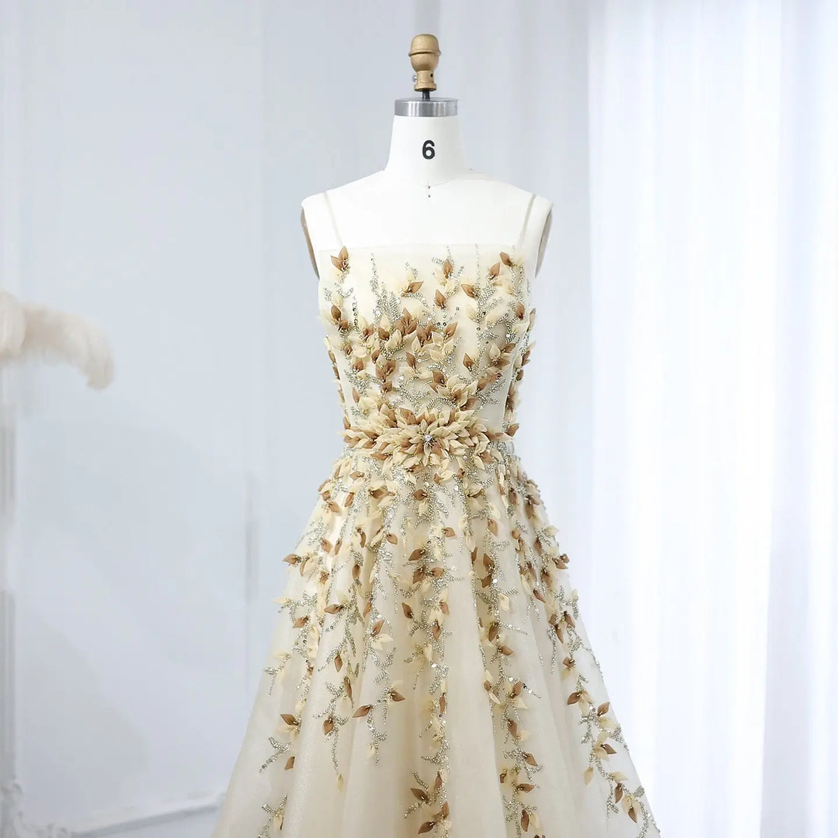 Final Sale Luxury Beige Evening Dress with 3D Floral Embroidery SS362 Final Sale Luxury Beige Evening Dress with 3D Floral Embroidery SS362