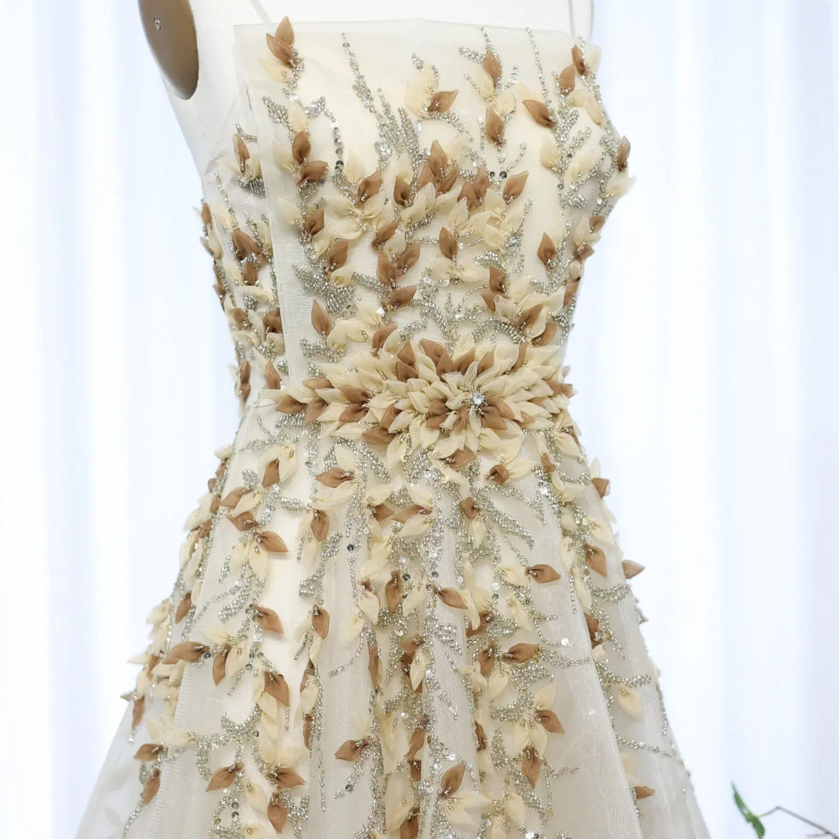 Final Sale Luxury Beige Evening Dress with 3D Floral Embroidery SS362 Final Sale Luxury Beige Evening Dress with 3D Floral Embroidery SS362