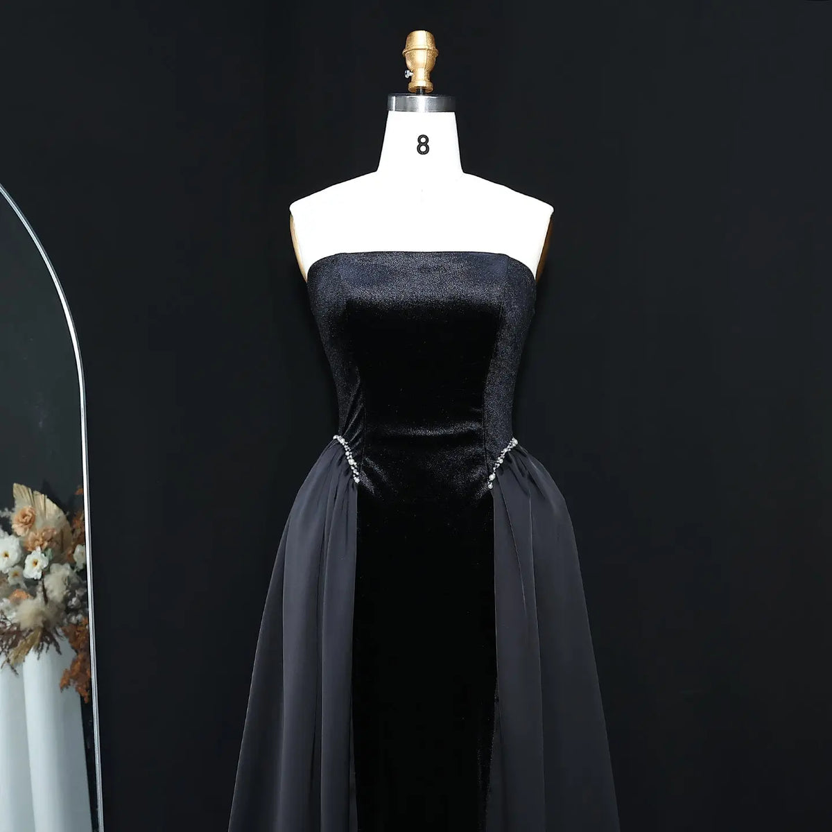 Elegant Black Strapless Evening Dress SF534 