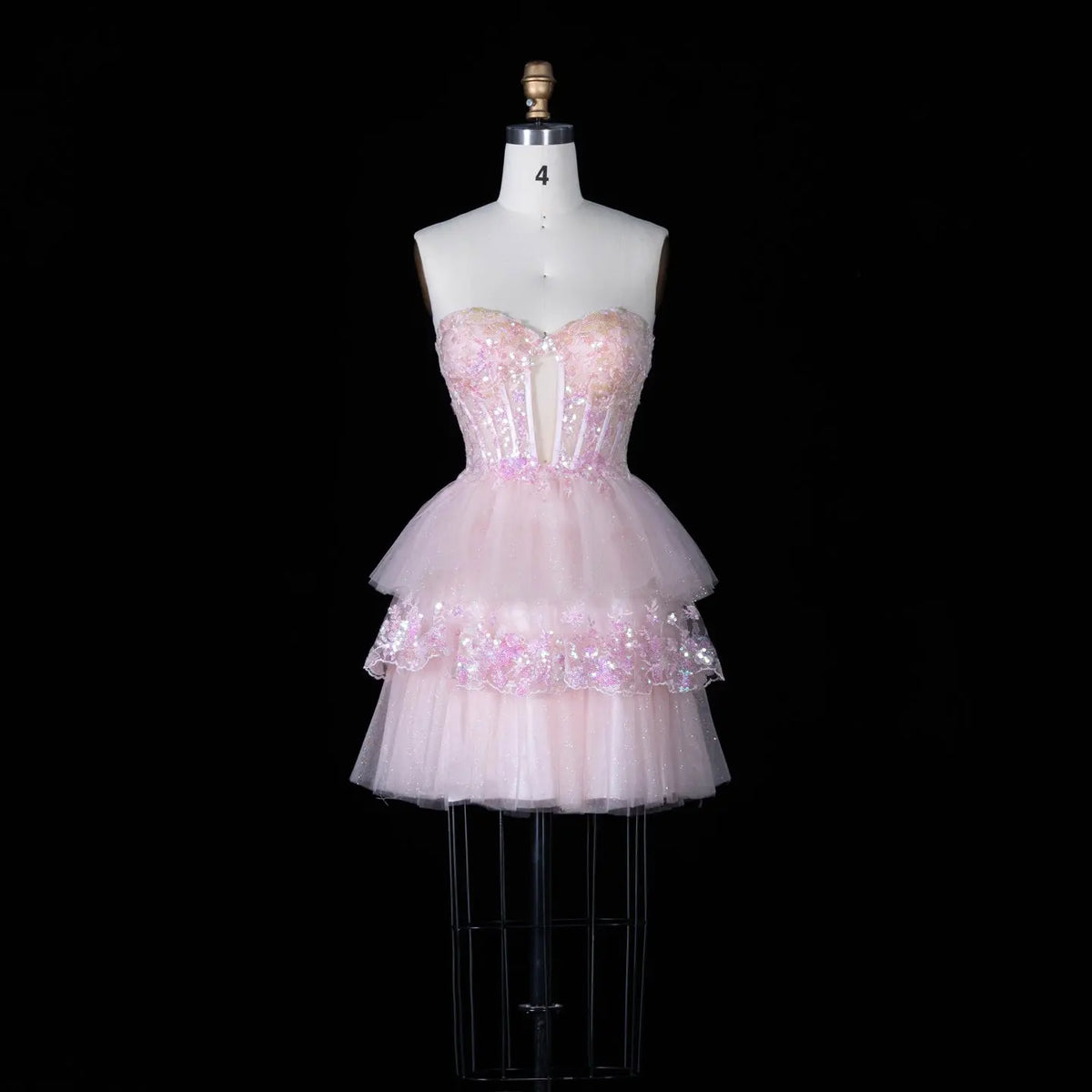 Pink Sequin Corset Mini Dress Strapless Tiered Tulle Homecoming Party – SHARONSAID