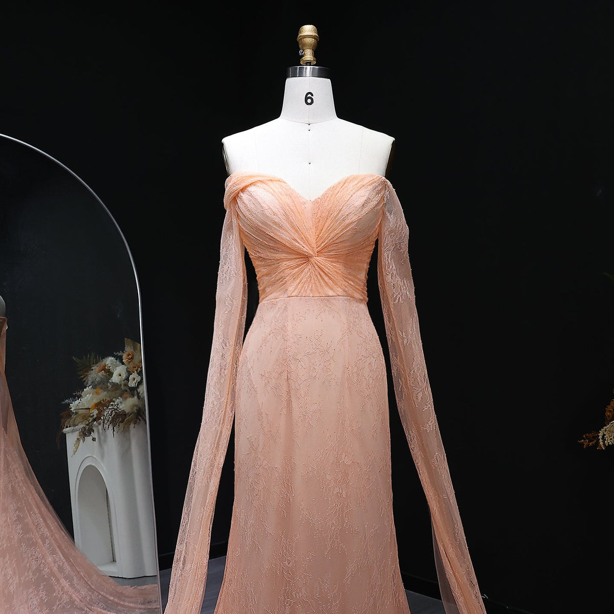 Purple Lace Mermaid Evening Dress with Cape Sleeves SF055