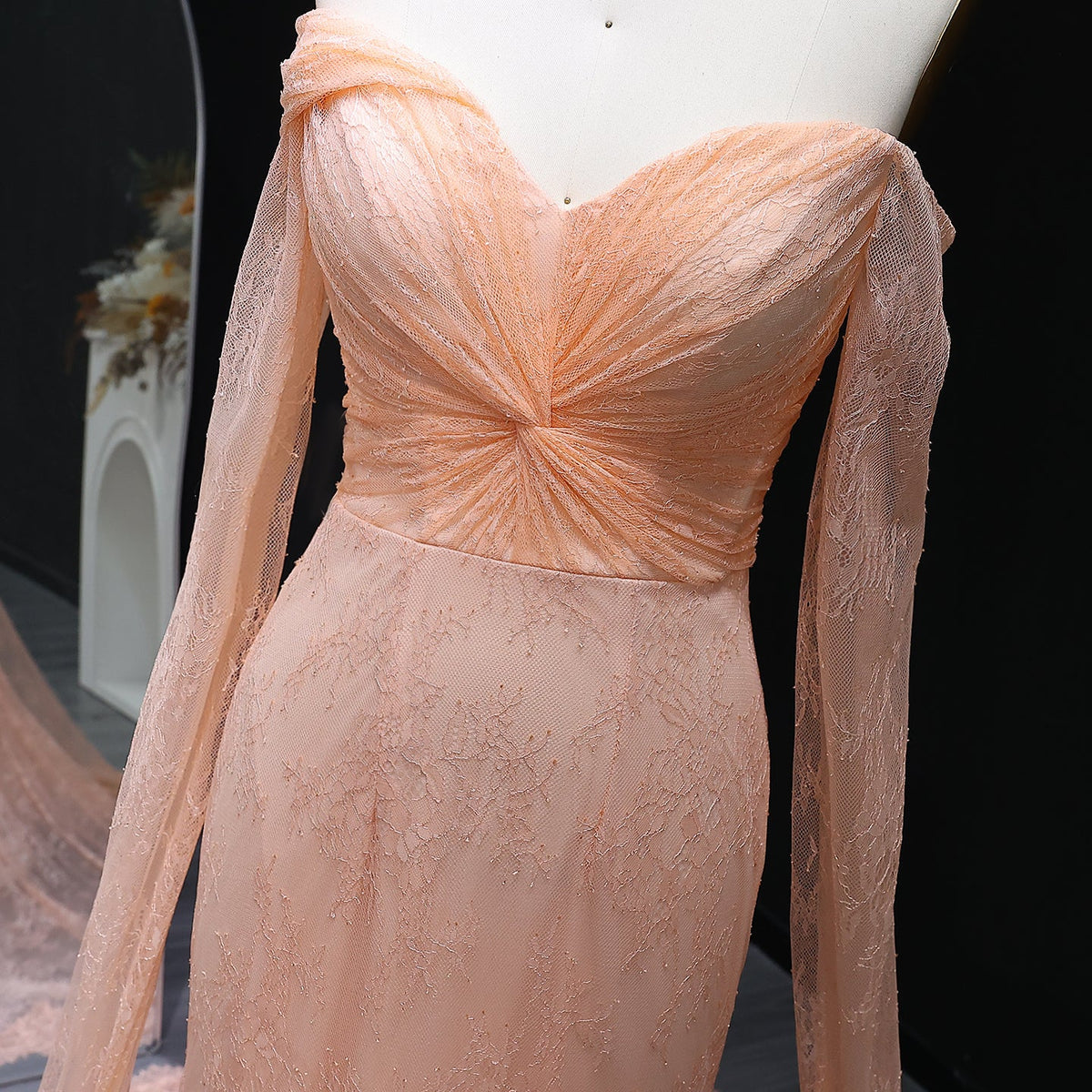 Purple Lace Mermaid Evening Dress with Cape Sleeves SF055