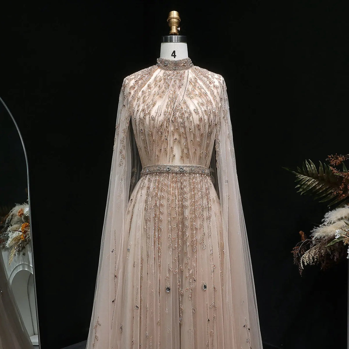 Luxury Beaded Evening Dress with Cape Sleeve SS495 Luxury Beaded Evening Dress with Cape Sleeve SS495