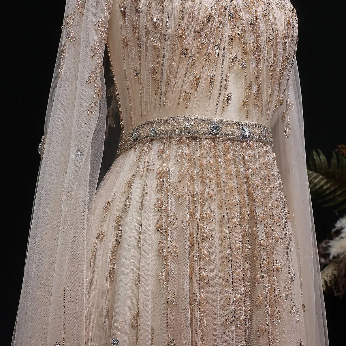 Luxury Beaded Evening Dress with Cape Sleeve SS495 Luxury Beaded Evening Dress with Cape Sleeve SS495