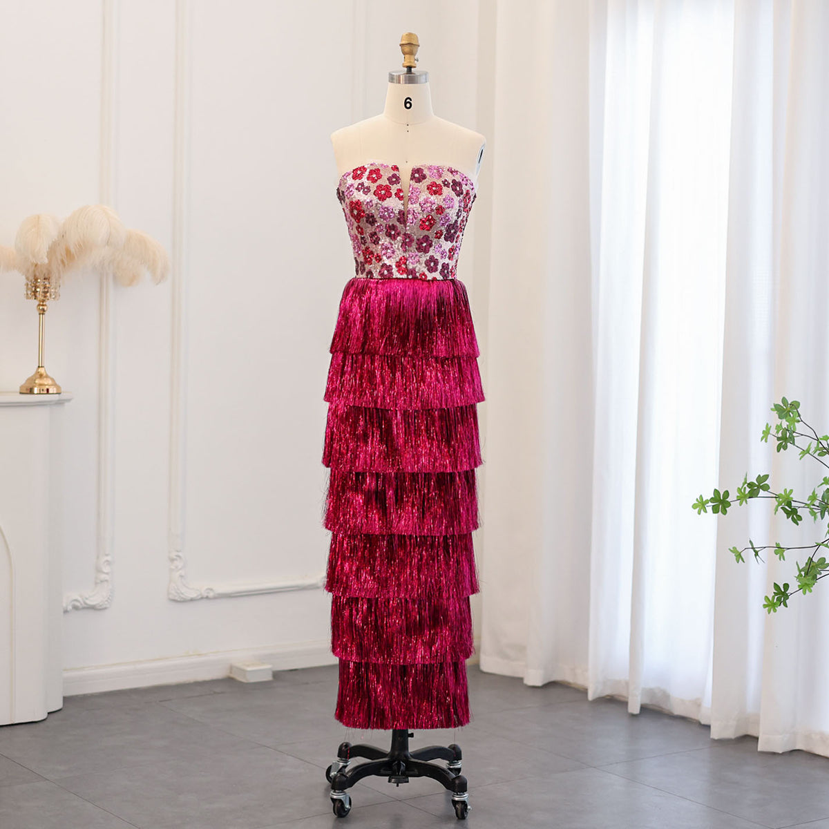 Sharon Said Luxus Quaste Fuchsia Arabische Abendkleider für Frauen Dubai Off Schulter Midi Frauen Hochzeit Formale Party Kleid SS508