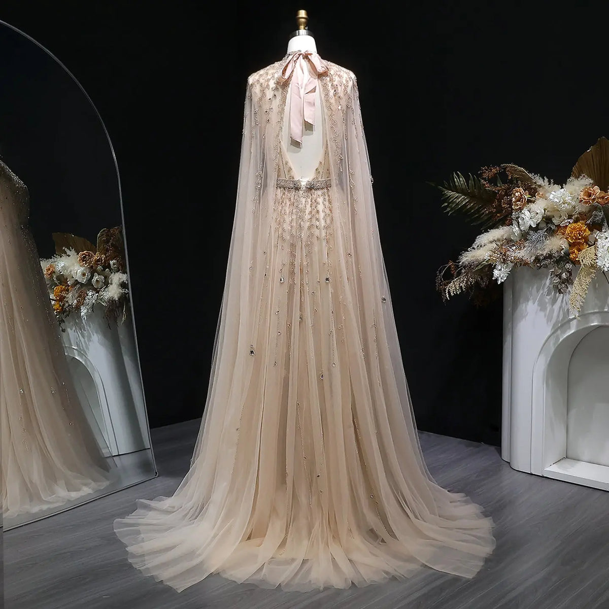 Luxury Beaded Evening Dress with Cape Sleeve SS495 Luxury Beaded Evening Dress with Cape Sleeve SS495