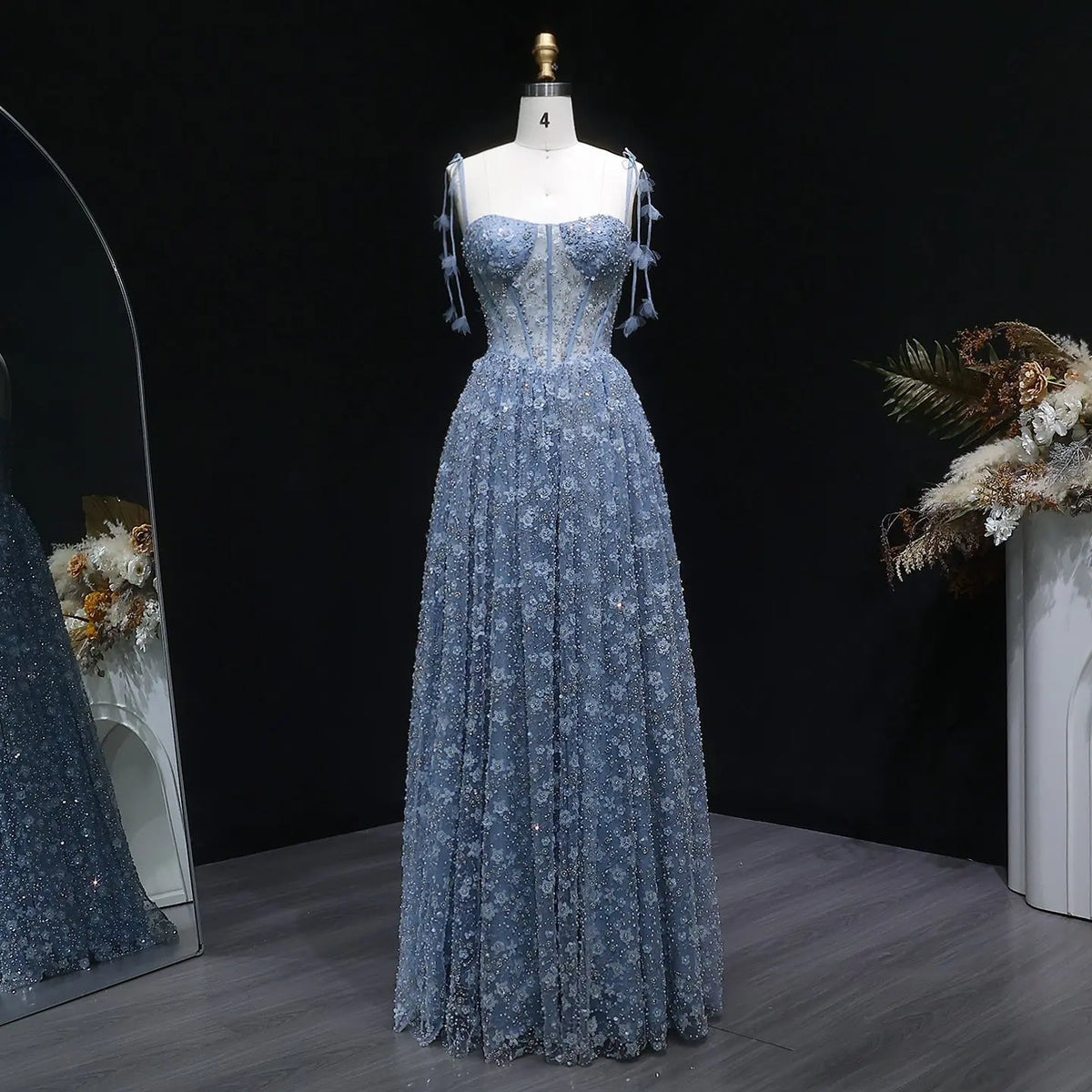 Delicate Pink 3D Floral Spaghetti Evening Dress SS701 