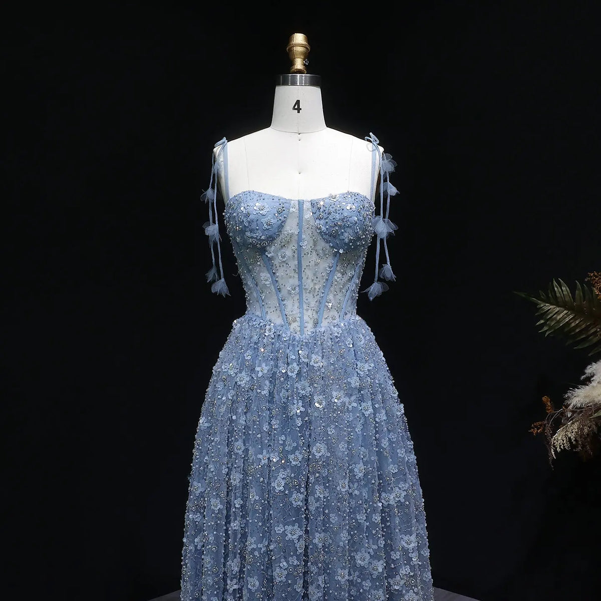 Delicate Pink 3D Floral Spaghetti Evening Dress SS701 