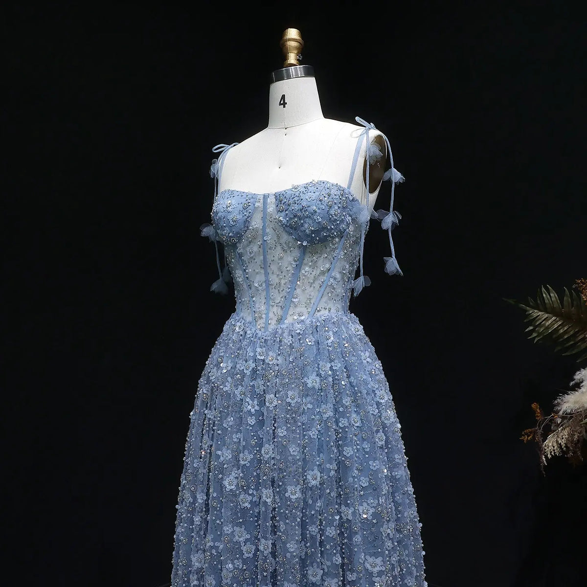 Delicate Pink 3D Floral Spaghetti Evening Dress SS701 