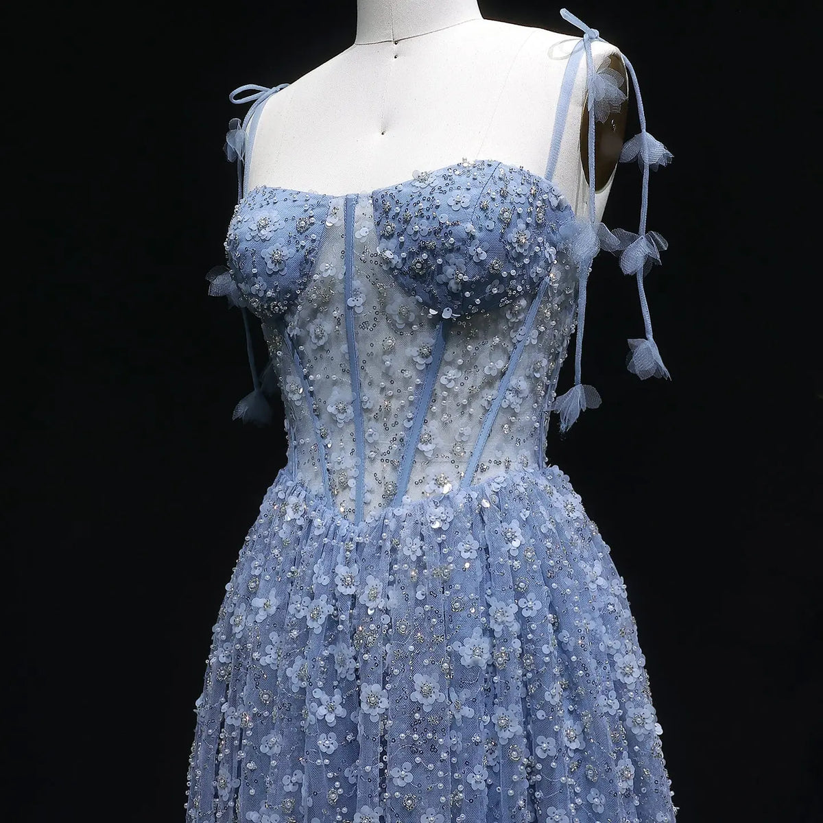 Delicate Pink 3D Floral Spaghetti Evening Dress SS701 