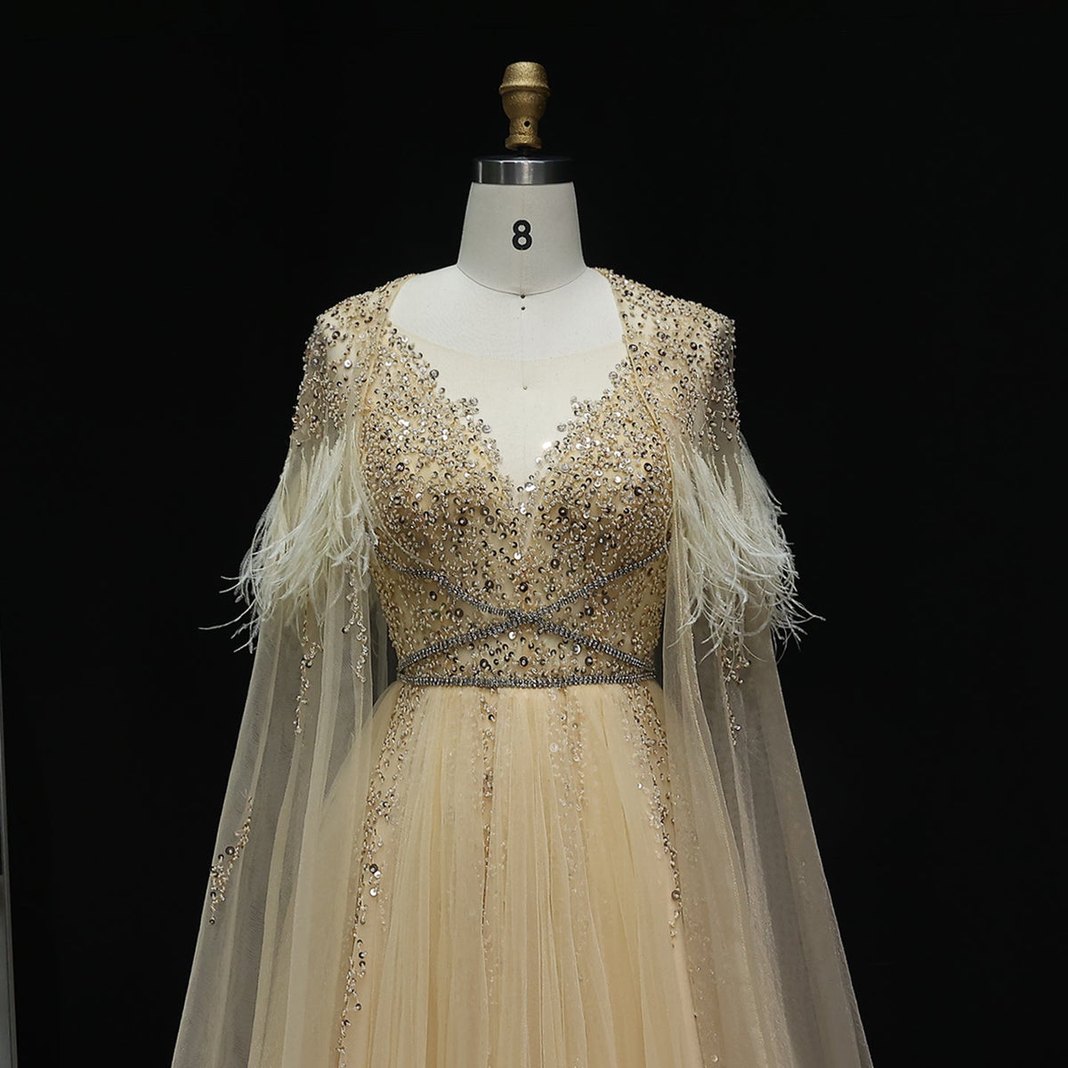 For Sale Silver Evening Dresses with Feather Cape Shawl SS147