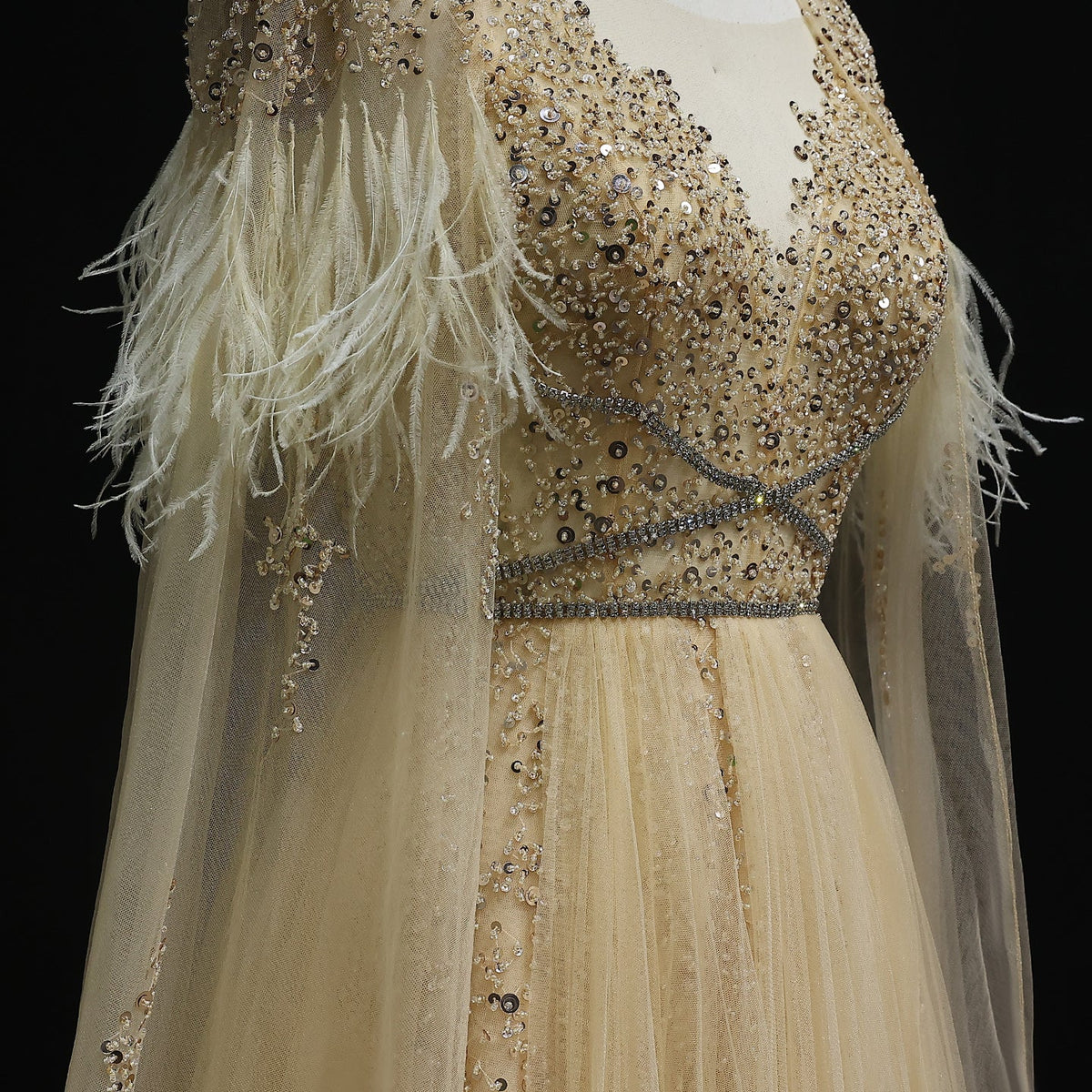 For Sale Silver Evening Dresses with Feather Cape Shawl SS147