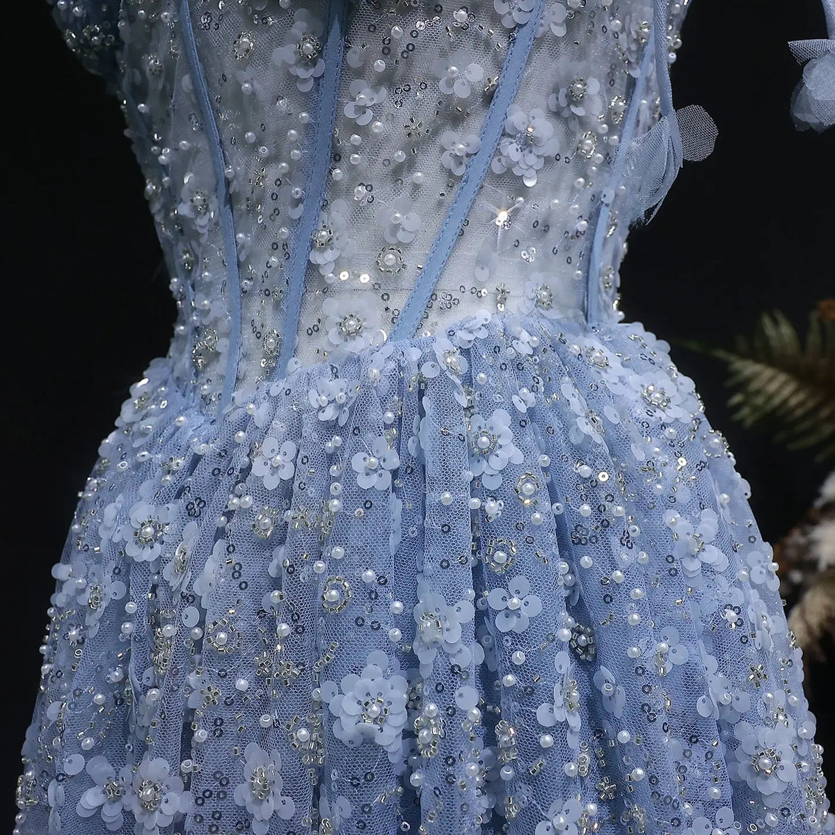 Delicate Pink 3D Floral Spaghetti Evening Dress SS701 