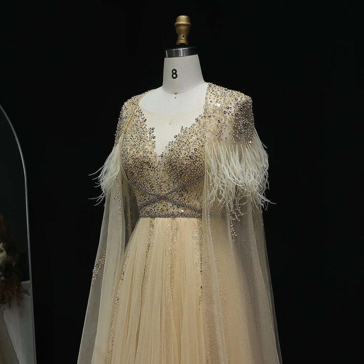 For Sale Silver Evening Dresses with Feather Cape Shawl SS147