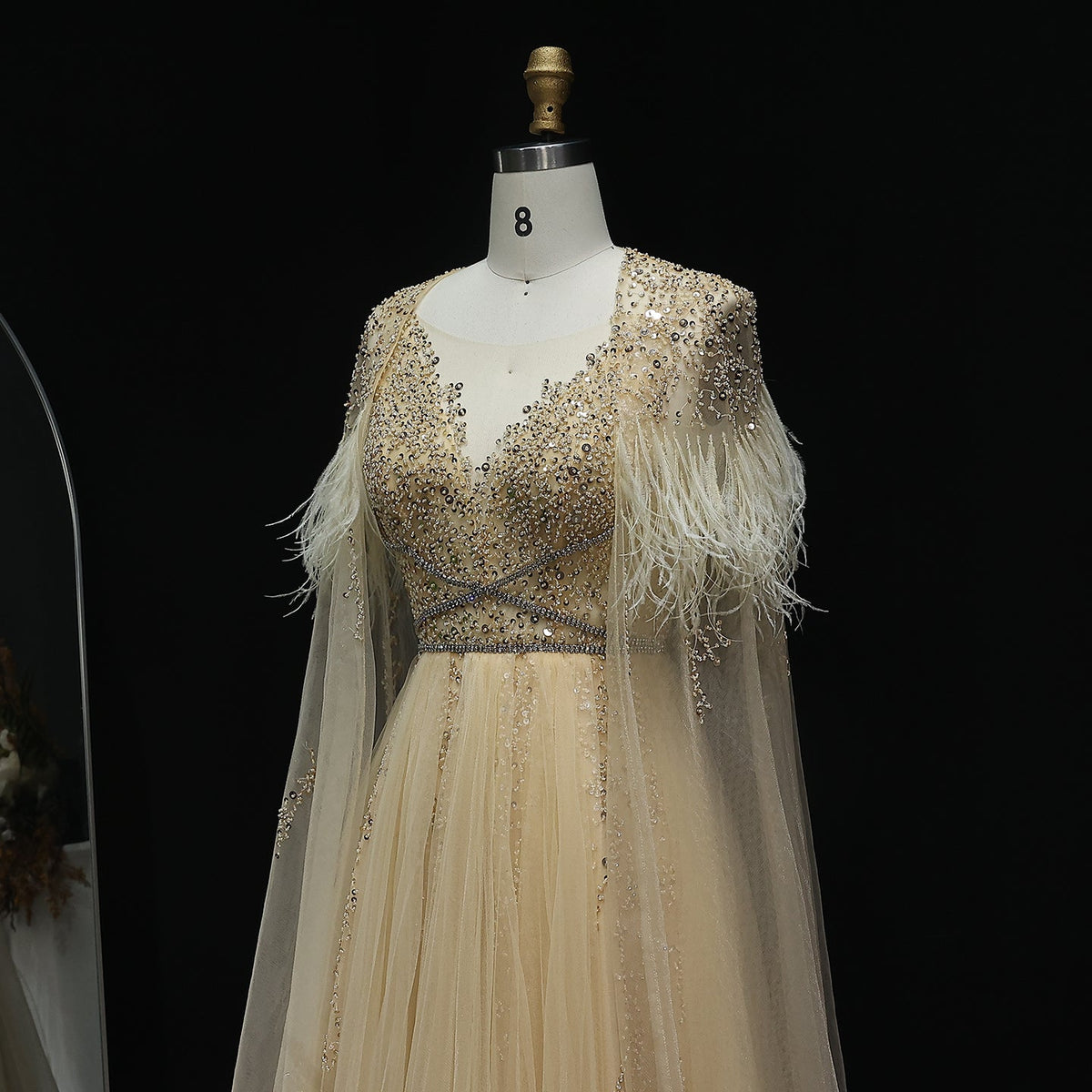 For Sale Silver Evening Dresses with Feather Cape Shawl SS147