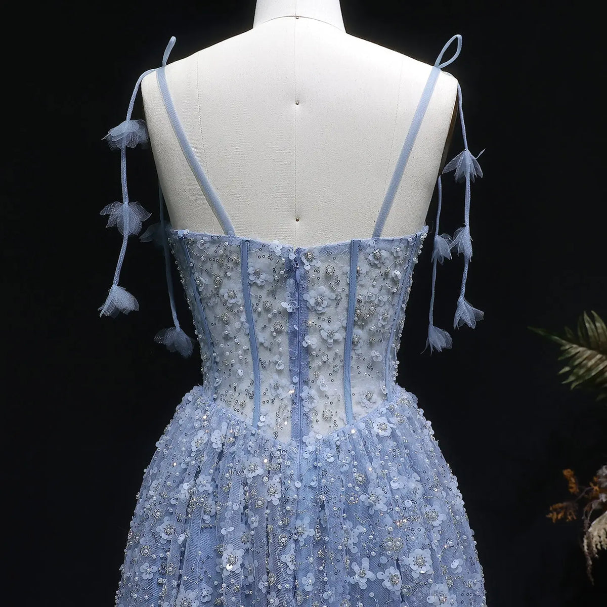 Delicate Pink 3D Floral Spaghetti Evening Dress SS701 