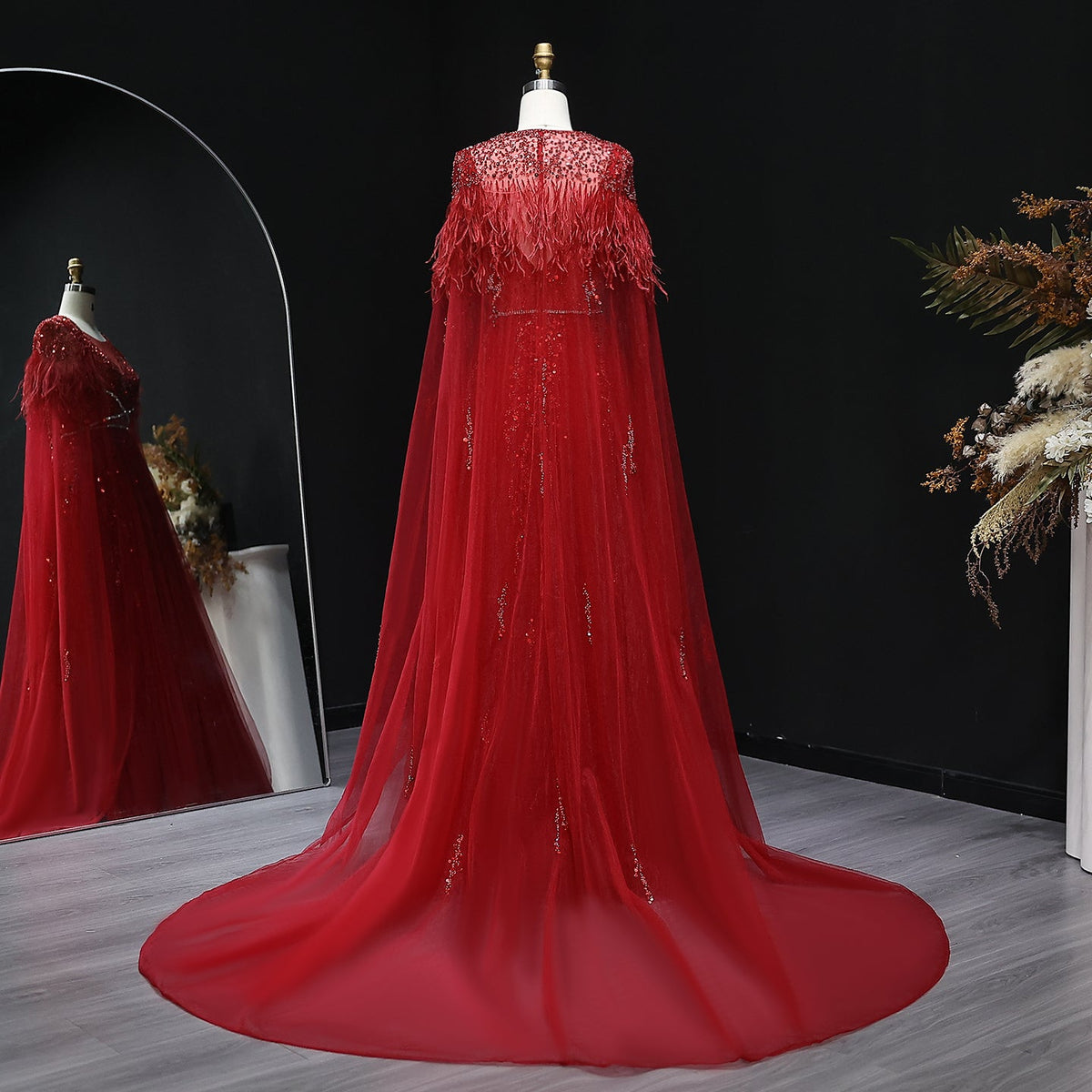 For Sale Silver Evening Dresses with Feather Cape Shawl SS147