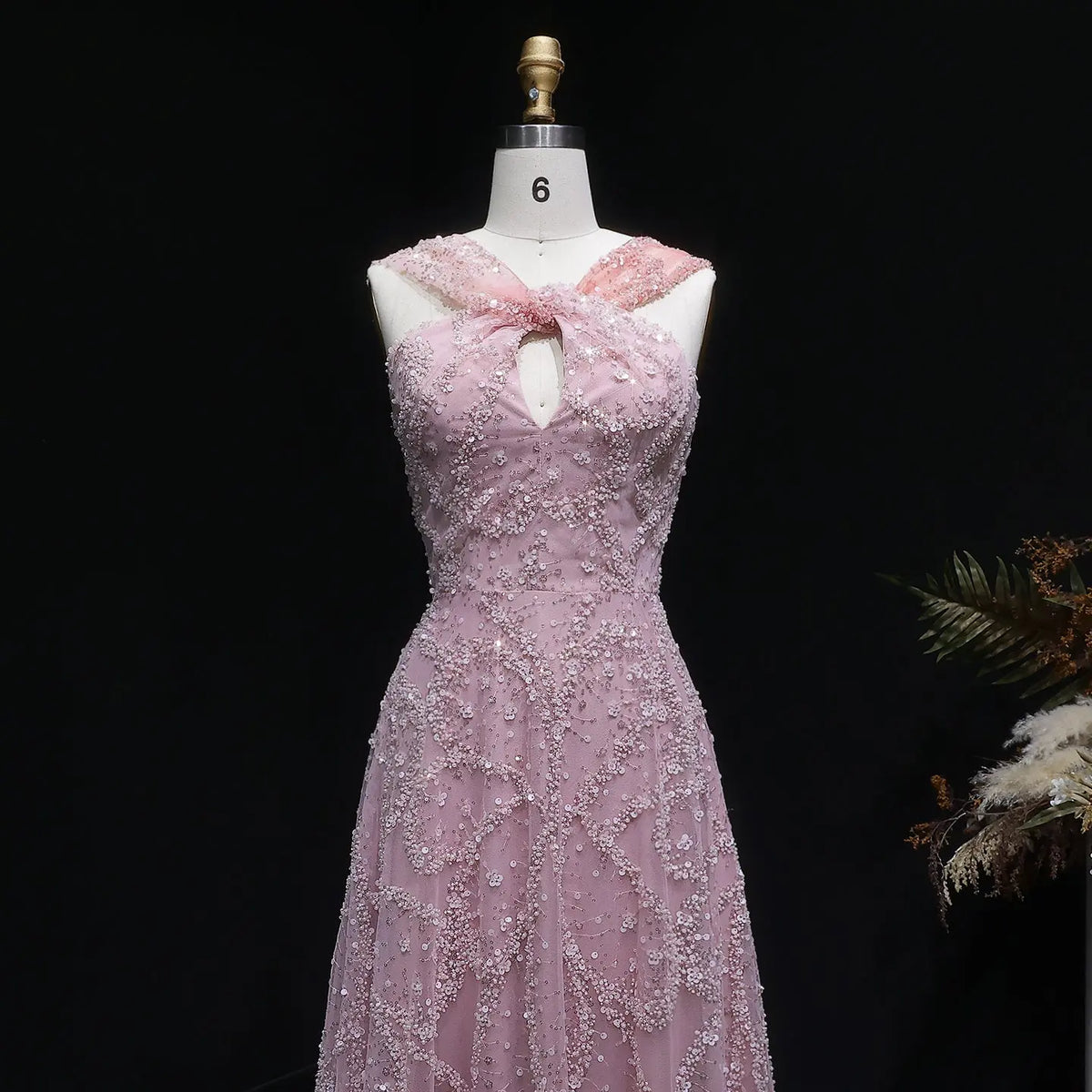 Luxury Gradient Pink Halter Neck Beaded Sequin Evening Dress SS709 Luxury Gradient Pink Halter Neck Beaded Sequin Evening Dress SS709