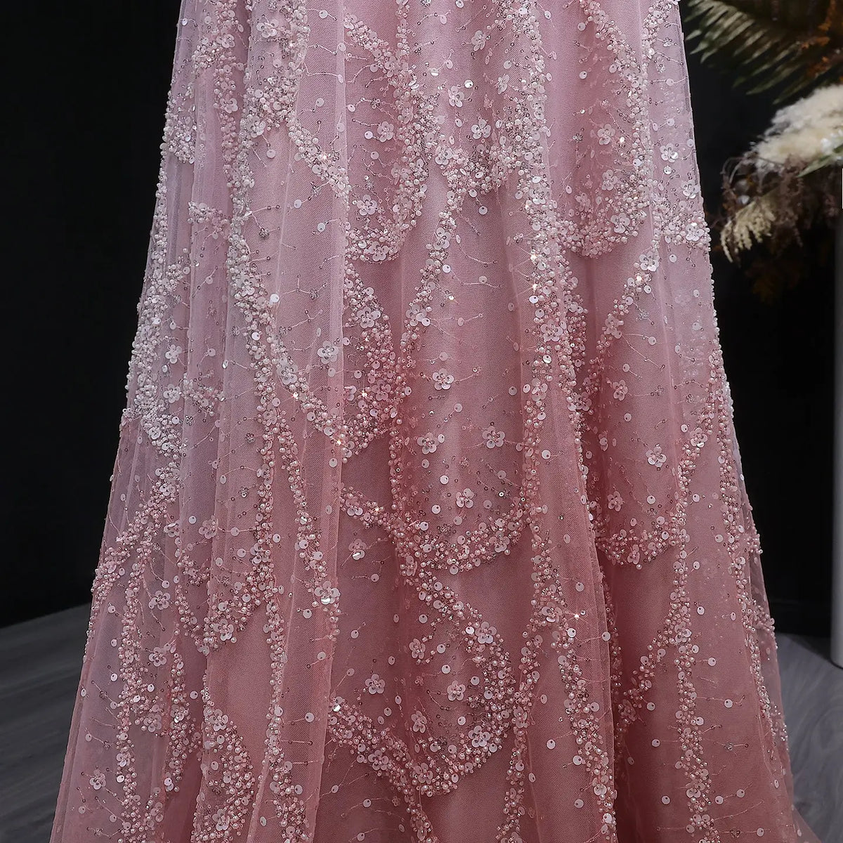 Luxury Gradient Pink Halter Neck Beaded Sequin Evening Dress SS709 