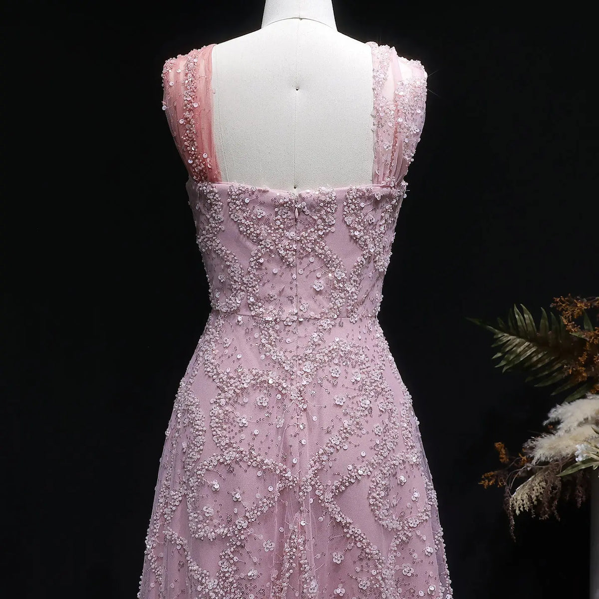 Luxury Gradient Pink Halter Neck Beaded Sequin Evening Dress SS709 