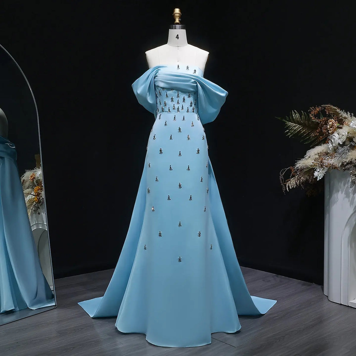 Luxury Rhinestone Pink Off Shoulder Evening Dress SS500 