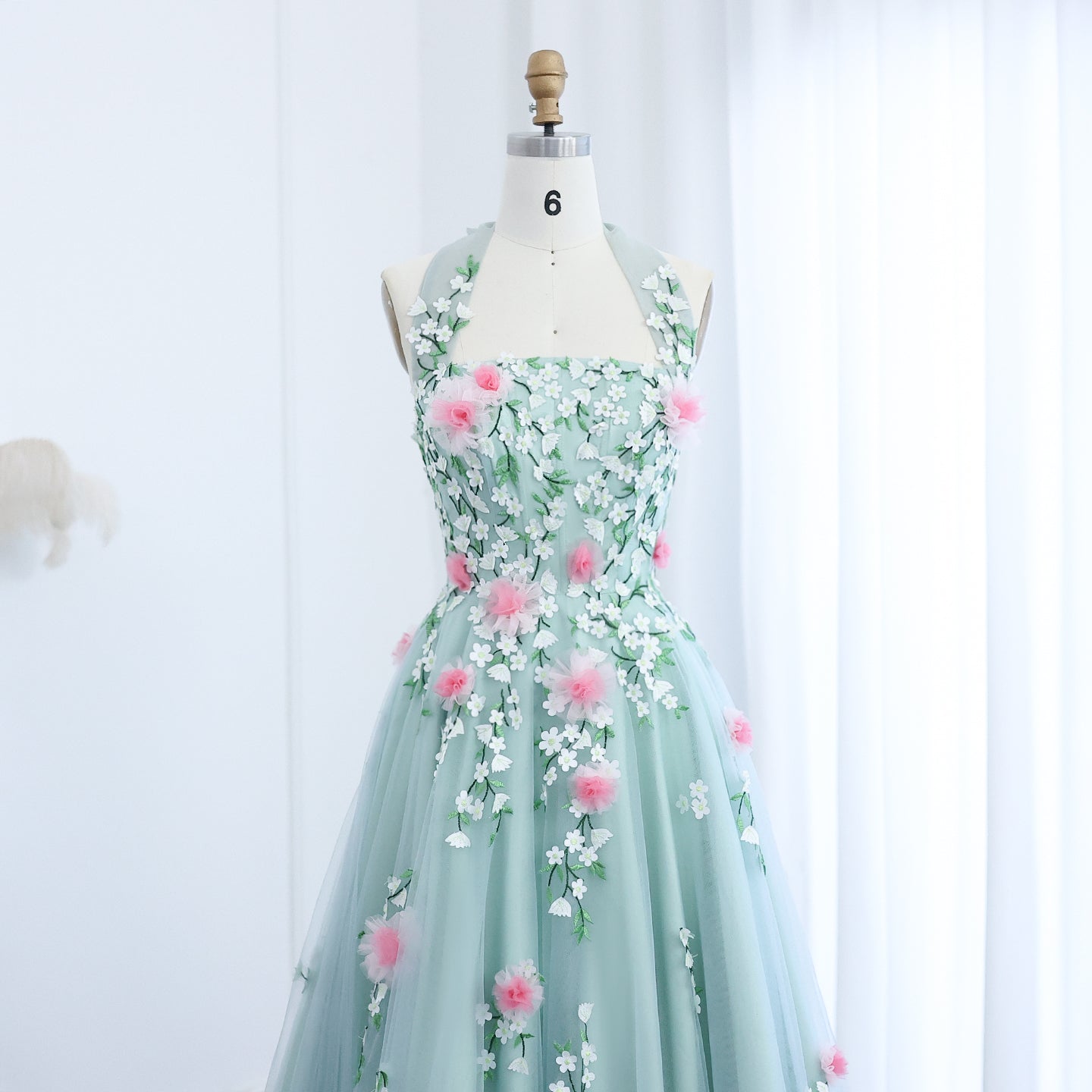 Chic 3D Flowers Halter Aqua Evening Dress SF299 – SHARONSAID