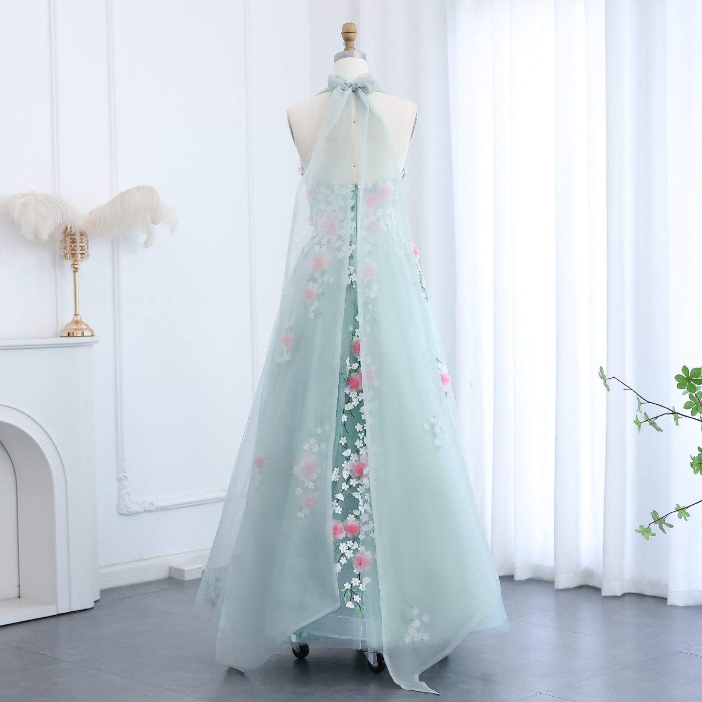 Chic 3D Flowers Halter Aqua Evening Dress SF299 – SHARONSAID