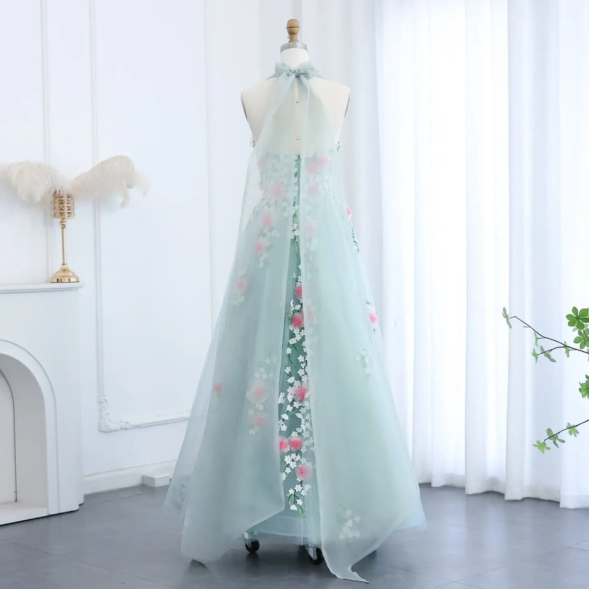 Chic 3D Flowers Halter Aqua Evening Dress SF299 – SHARONSAID