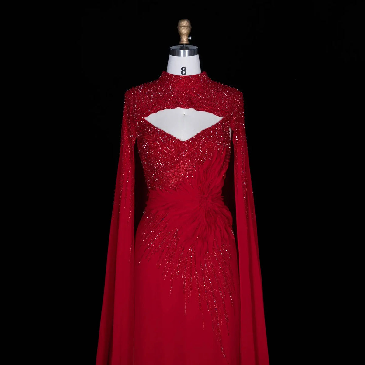 Navy Blue Cape Sleeve Beaded Formal Evening Dress SS074-14