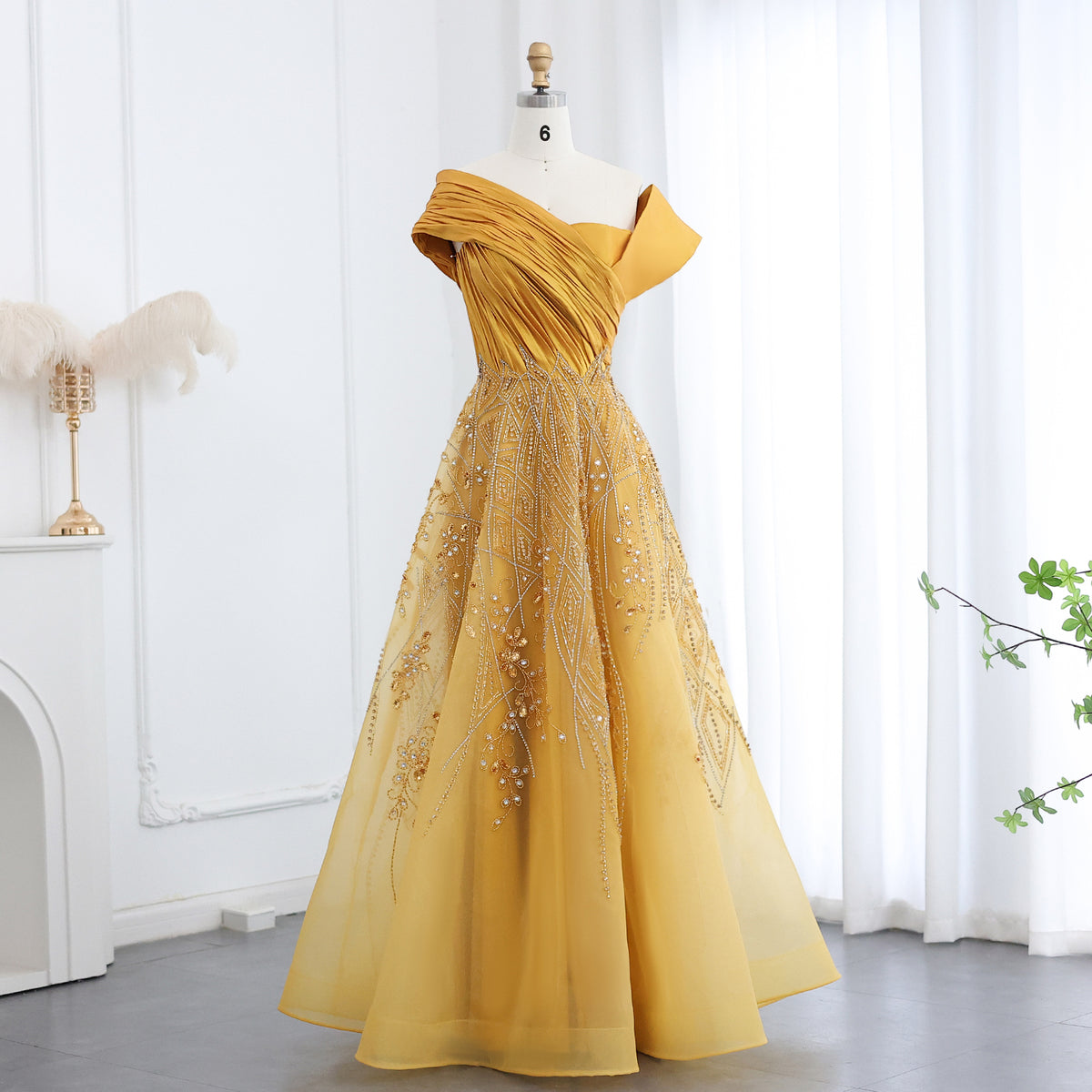 Luxury Burgundy Beaded Off Shoulder Evening Gown SS582 