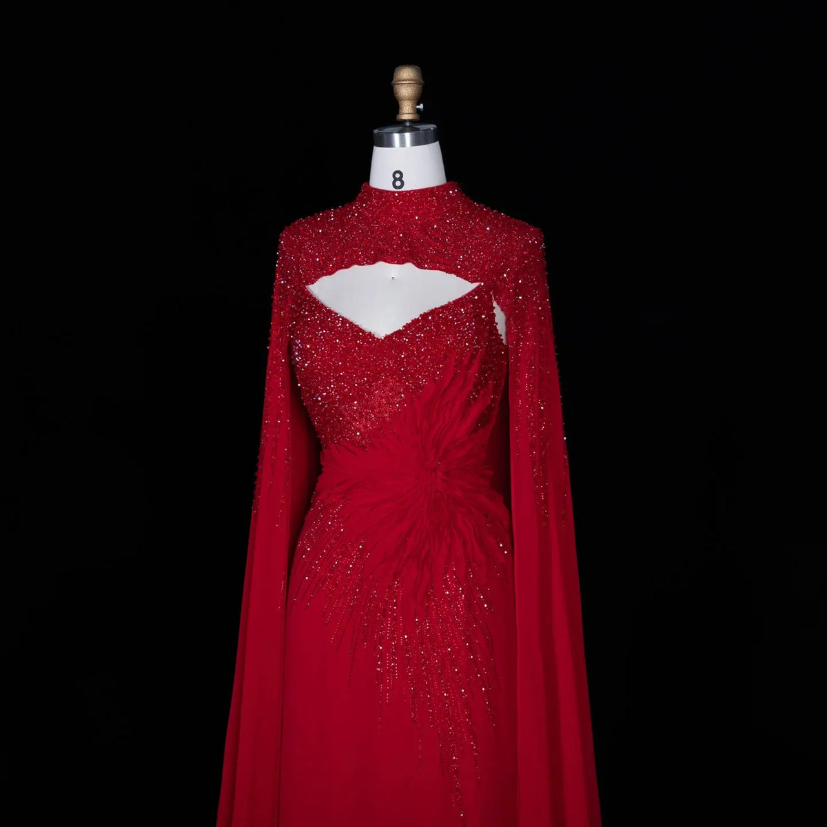 Navy Blue Cape Sleeve Beaded Formal Evening Dress SS074-16