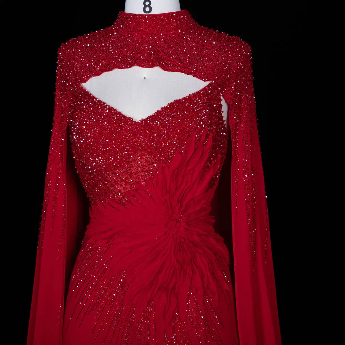 Navy Blue Cape Sleeve Beaded Formal Evening Dress SS074-17