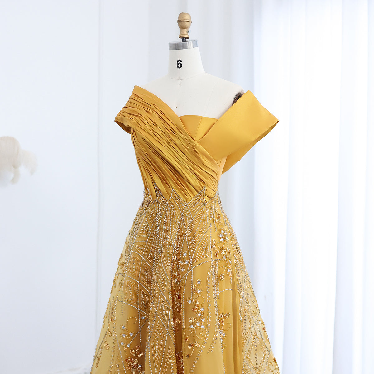 Luxury Burgundy Beaded Off Shoulder Evening Gown SS582 