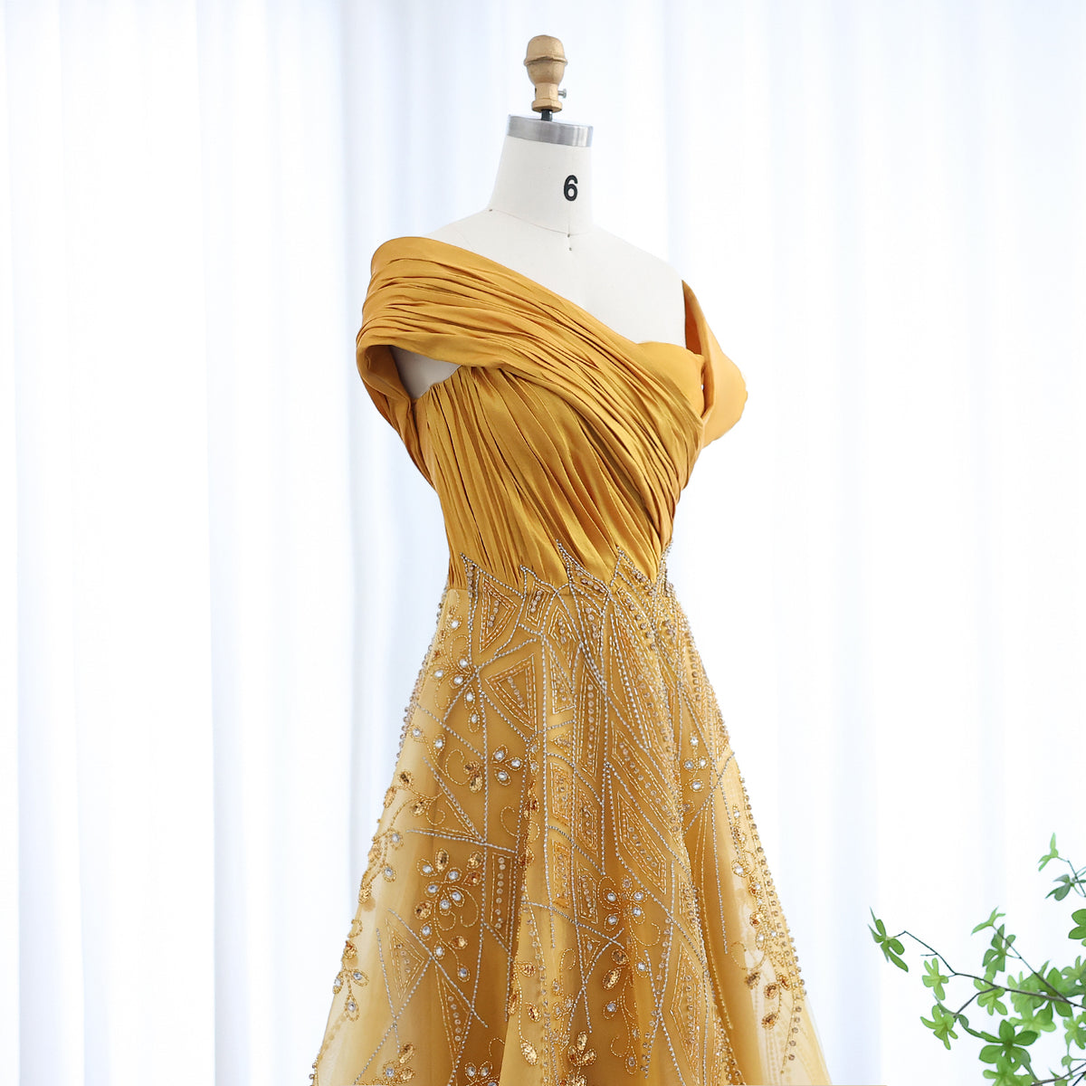 Luxury Burgundy Beaded Off Shoulder Evening Gown SS582 