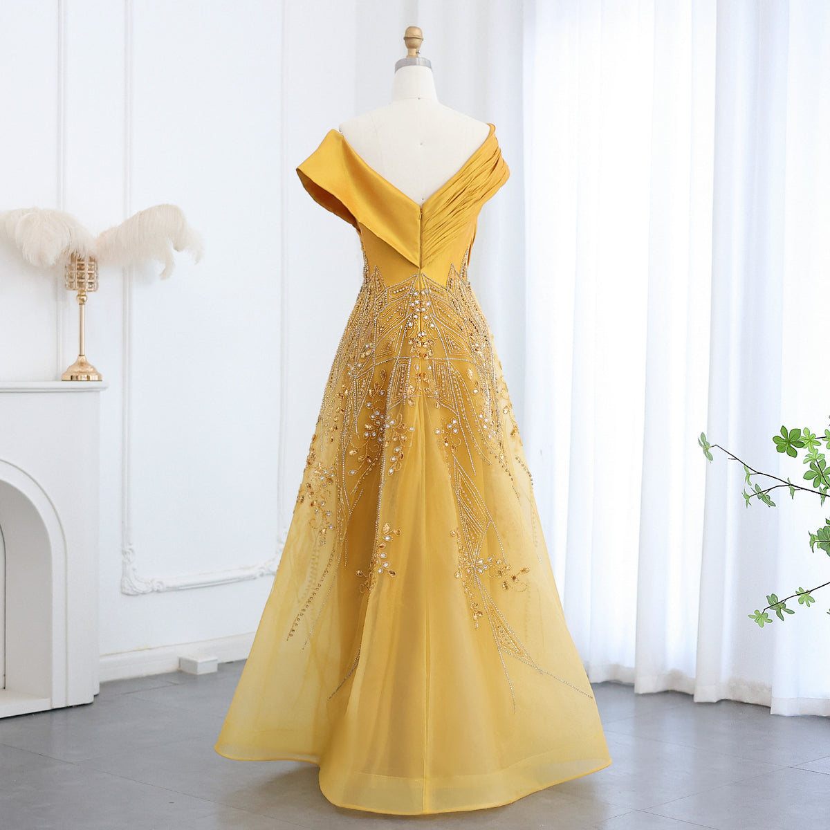 Luxury Burgundy Beaded Off Shoulder Evening Gown SS582 