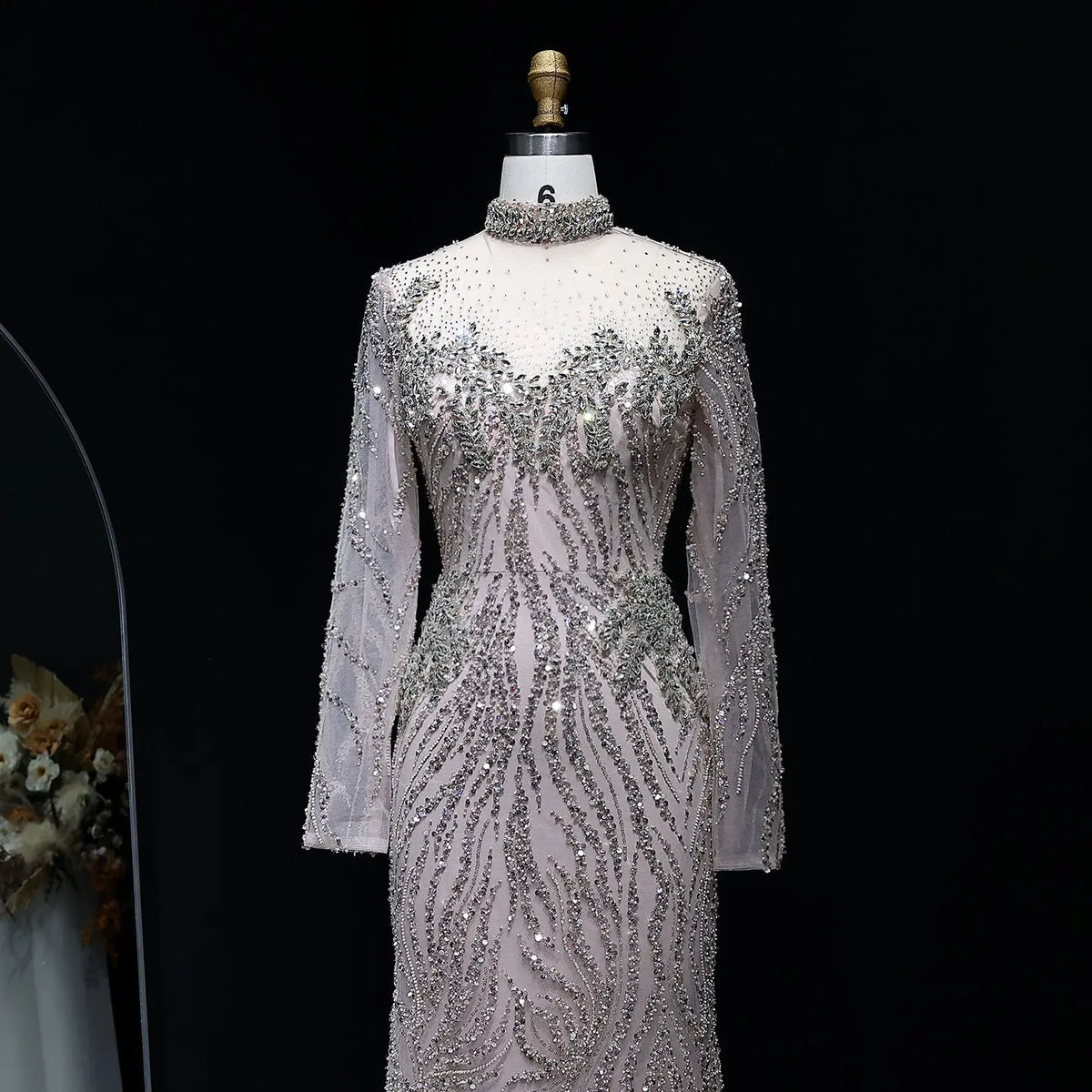 Elegant Nude Sequin Long Sleeve Evening Dress SS623 Elegant Nude Sequin Long Sleeve Evening Dress SS623